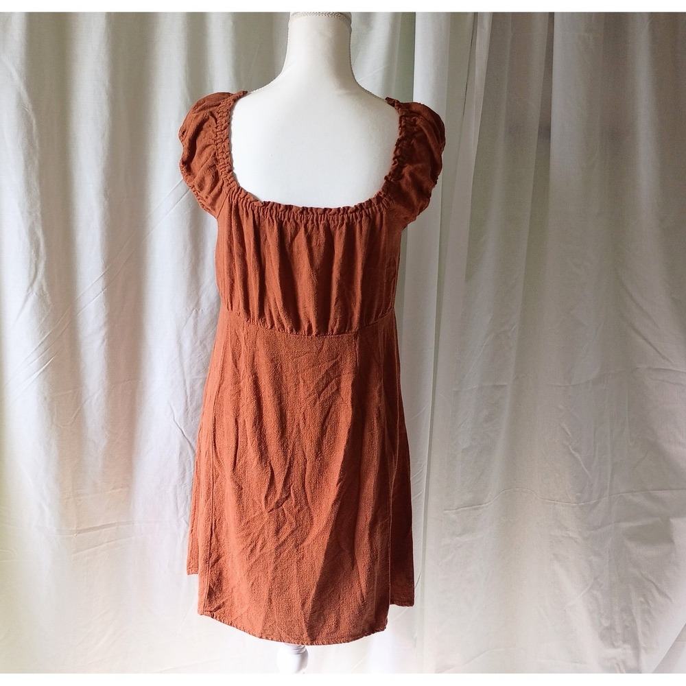 Cozy Autumn Burnt Orange Peasant Dress Fairycore Whimsy Mini Dress Large - Picture 4 of 5
